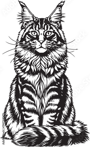 Elegant sketch of a long-haired cat sitting gracefully in profile view sketch vector illustration