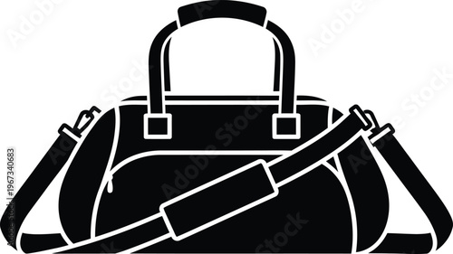 Black silhouette of large gym duffel bag with woven straps