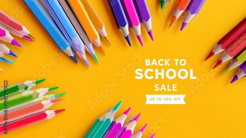 Colorful Pencils Arranged for Back to School Sale Event With Promotions on a ...