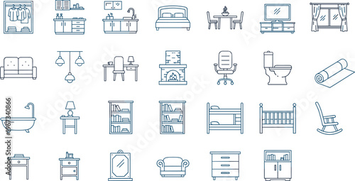 This is a great set of furniture and interior icons. They have a consistent, professional line weight that works perfectly for modern UI/UX design or architectural layouts