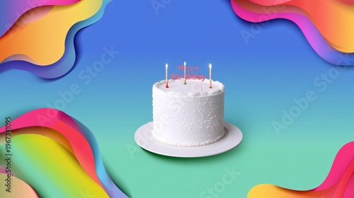 Birthday Cake With Candles on a Colorful Background During a Celebration