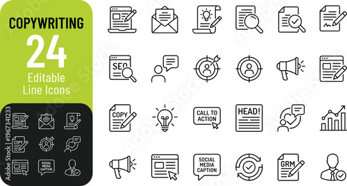 A set of 24 editable line icons for copywriting and marketing
