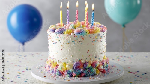 Colorful Cake With Cherries and Rainbow Sprinkles is Cut and Served on a Table