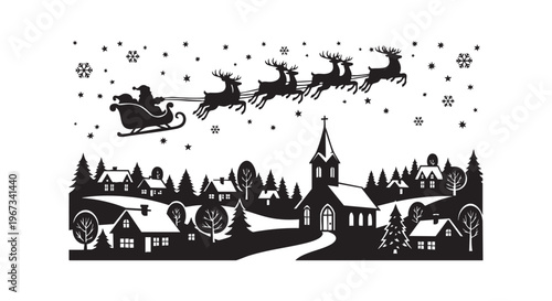 Santa claus is coming to town with his sleigh and reindeers on a snowy night isolated on transparent background