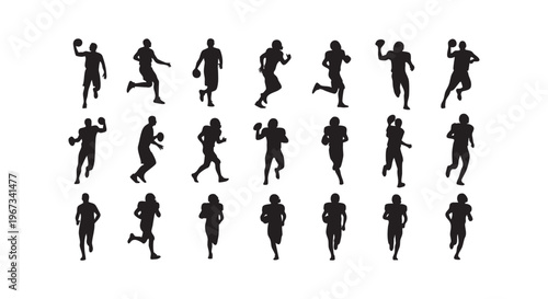 Collection of various sports silhouettes in different actions and poses isolated on transparent background