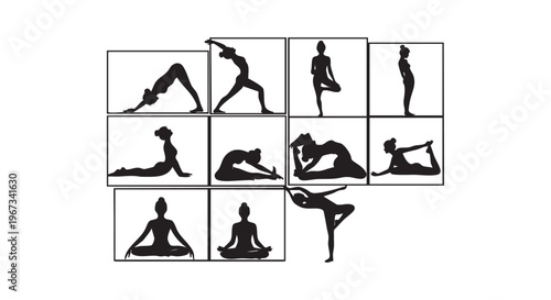 Various yoga poses for healthy life and wellness isolated on transparent background