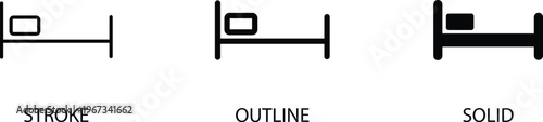 Bed Icon Set Stroke Outline and Solid Styles for Hotel Accommodation Hospital and Bedroom Interior Design Vector