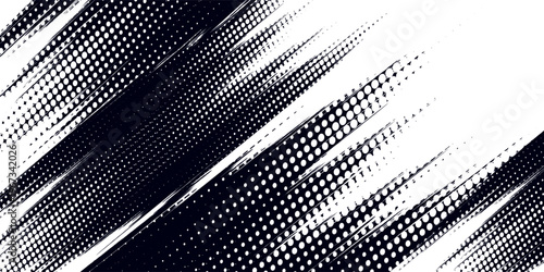 Abstract Black and White Halftone Brush Stroke Background, Grunge Dot Pattern Texture, Hand Drawn Ink Splatter Design Element for Streetwear, Poster, and Urban Graphics.