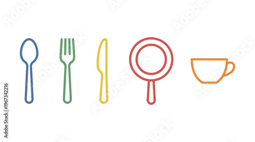 Colorful Kitchen Utensils and Cookware Icons 