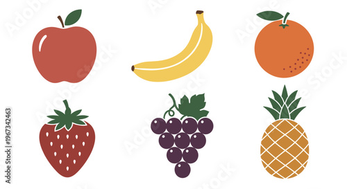 Vibrant and Playful Assortment of Fresh Fruits in a Graphic Illustration Style