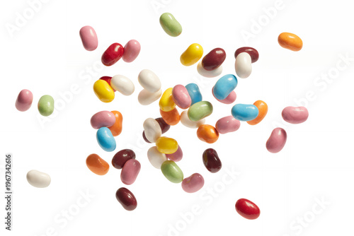 Multicolored jelly beans on white background candy sweets