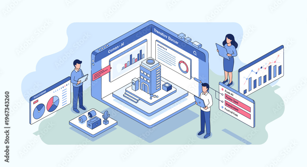 Obraz premium A modern illustration of a mobile phone screen displaying pie charts on a clean background, conveying business analytics and data insights with a mini