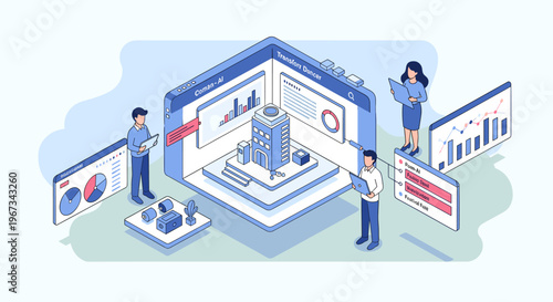 A modern illustration of a mobile phone screen displaying pie charts on a clean background, conveying business analytics and data insights with a mini