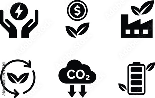 Eco friendly business icons set for sustainable energy and environment conservation
