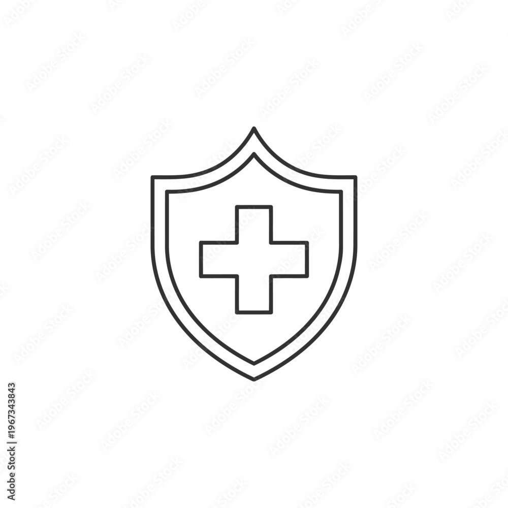 Obraz premium Medical shield protection vector illustration with cross symbol