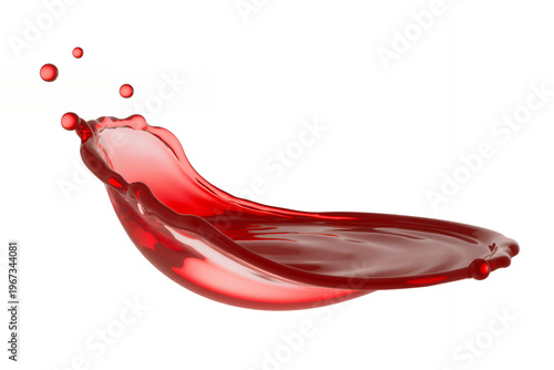 Red liquid splash with smooth curve on white background water juice