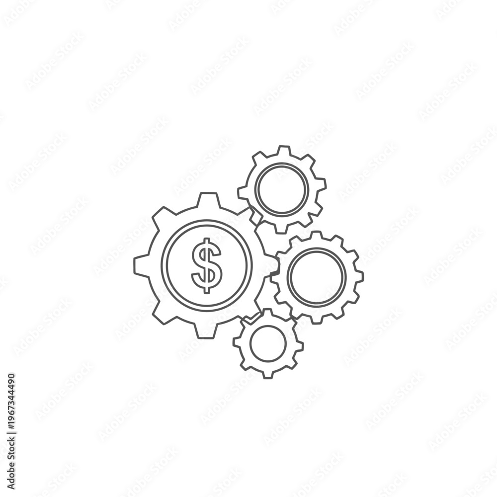 Fototapeta premium Gears with dollar sign business profit vector illustration