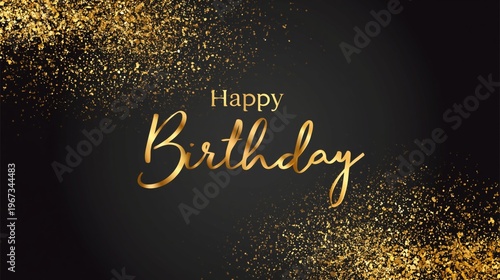 Happy Birthday Message on a Black Background With Golden Design Details