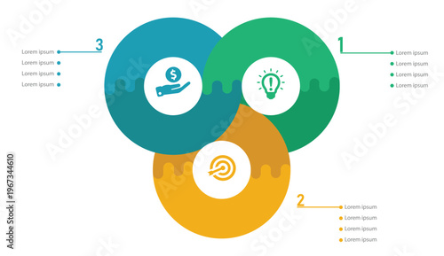 3 Step Modern colorful circular infographic design with three steps workflow presentation template