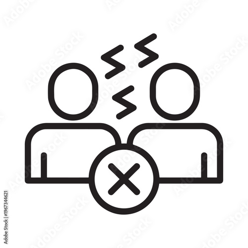 Line art depiction of conflict between two people and a refusal symbol