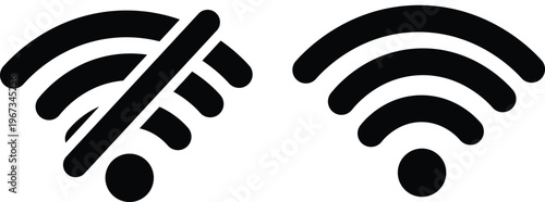 Vector icons for wi-fi signal strength and no signal with no signal with internet access with wireless network with no wifi