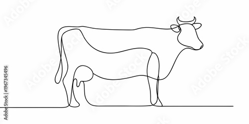 Continuous line drawing of a cow minimalist art with simple form