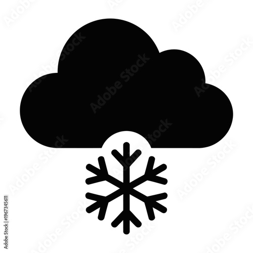 Vector of a black cloud with a snowflake symbol representing winter weather conditions