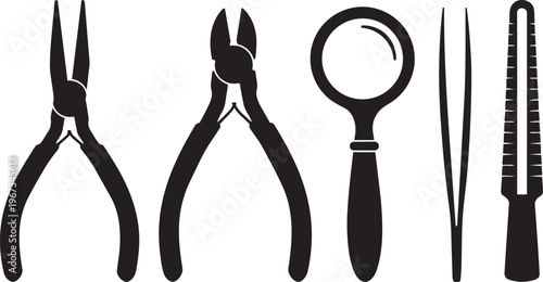 This vector illustration features an isolated surgical instruments set and a set of metal steel scissors designed as a professional tool equipment symbol for medical care work