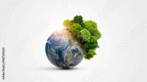 Earth With Tree Representing Nature and Environmental Balance in a Creative D...