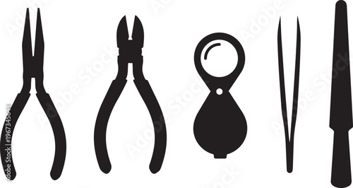 This vector illustration features an isolated surgical instruments set and a set of metal steel scissors designed as a professional tool equipment symbol for medical care work
