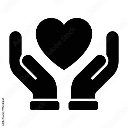 Vector of two hands gently holding a heart symbolizing care and compassion