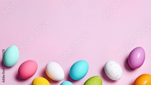 Colorful Eggs on Pastel Background During Spring Season Display for Festive C...