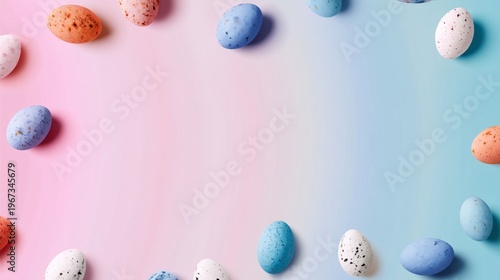 Colorful Eggs on Pastel Background During Spring Season Display for Festive C...