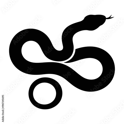 Minimalistic vector of a coiled snake with a forked tongue