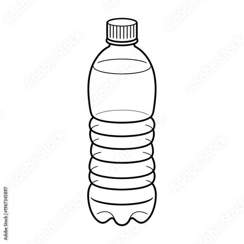 Transparent vector of a plastic water bottle with a screw cap standing upright.