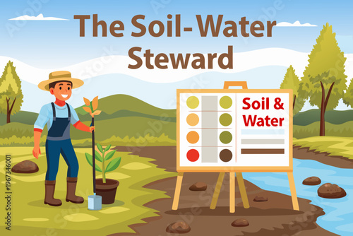 The soil water steward a farmer displays a soil color chart outdoors