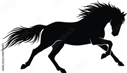 Running horse silhouette vector illustration with flowing mane and tail