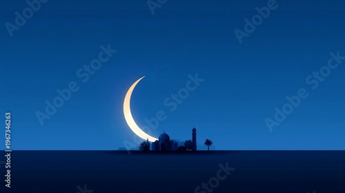 Moonrise Above a City Skyline With Silhouette of Buildings at Dusk
