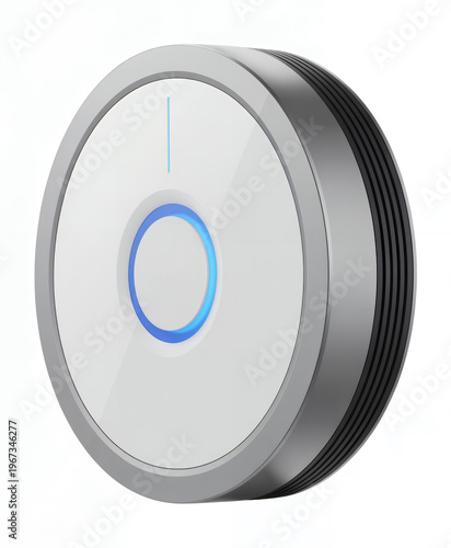 Unifi u6 wireless access point with blue light on white background