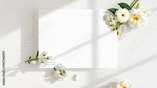 Blank Card With Flowers for Graduation Celebration in a Bright Room
