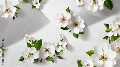 Flowers Arranged on a Simple Background With Green Leaves and Shadows