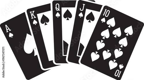 A winning royal flush of hearts and spades with poker chips on a white background captures the high stakes of a casino gambling game for leisure and betting