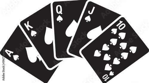 A winning royal flush of hearts and spades with poker chips on a white background captures the high stakes of a casino gambling game for leisure and betting