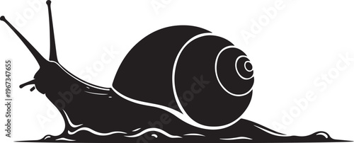 Black silhouette snail leaving trail slime