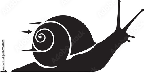 Black silhouette snail with white outline moving left
