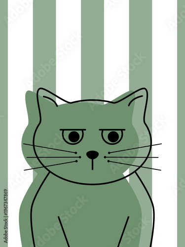 Kot na zielonym tle w paski