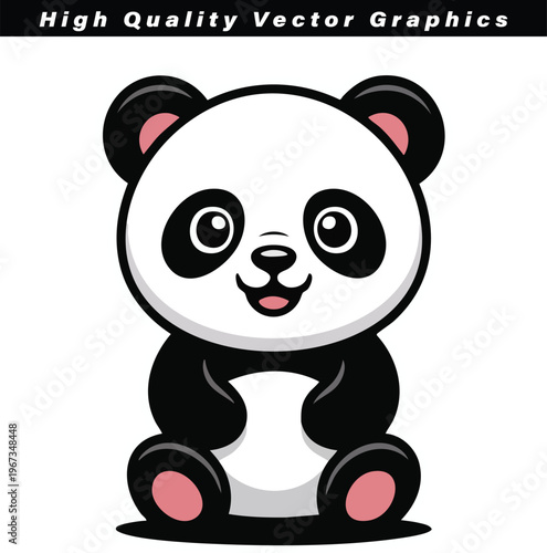 Panda bear character sitting with paws on its stomach, rendered in a cute cartoon style with a white background.