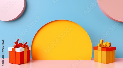 Colorful Shopping Bags in a Cart Against a Bright Background in a Store Setup
