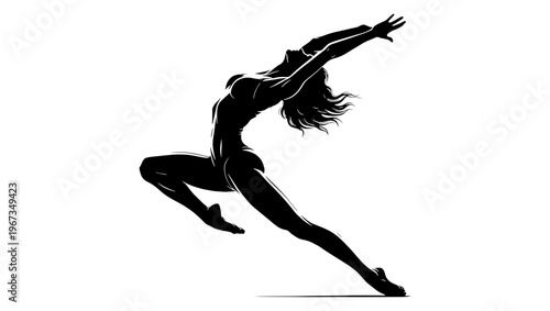 Graceful gymnast silhouette vector, athletic woman performing rhythmic dance pose, black and white artistic sports illustration for fitness branding