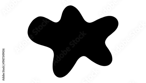 Black organic blob silhouette, abstract liquid splash shape, minimalist ink blot vector, fluid amoeba element for graphic design